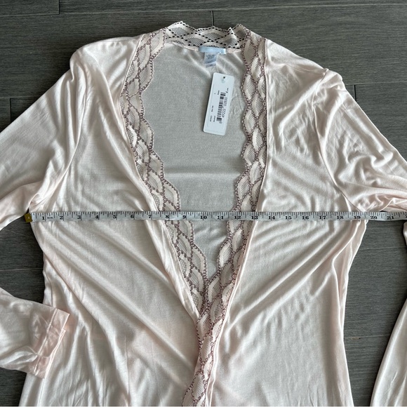 NWT EBERJEY Mabel Wrap Front Jersey Robe with Wide Lace Trim Pink Peach L Large - Picture 14 of 15
